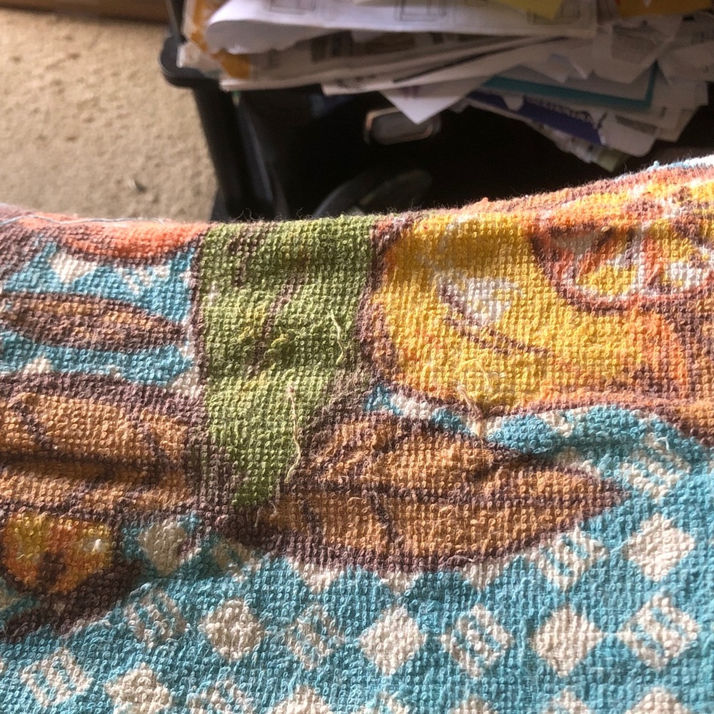 Colorful Woven Towel with Teal, Yellow, Green, Brown Pattern